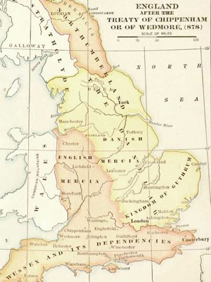 Map of England in early Middle Ages